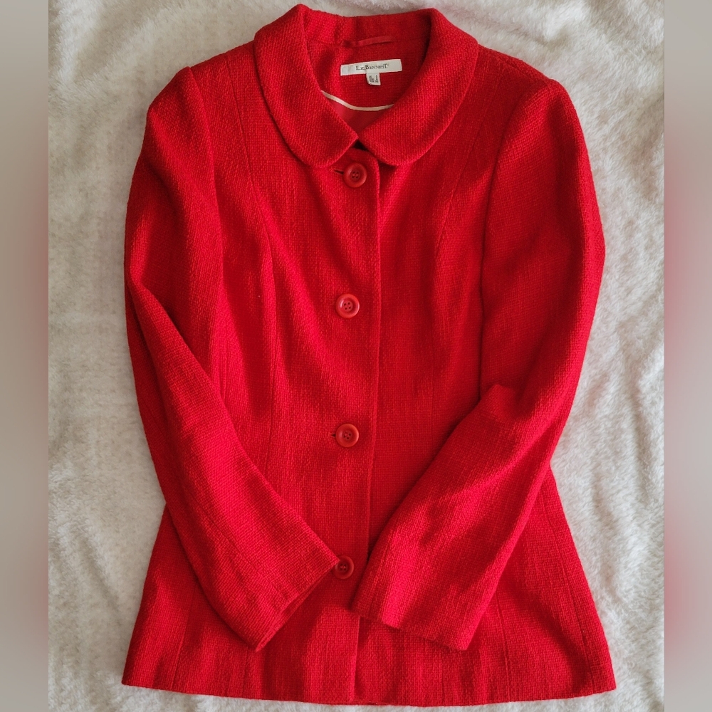 LK BENNETT Women's Red Tweed Button Up Coat/Blazer